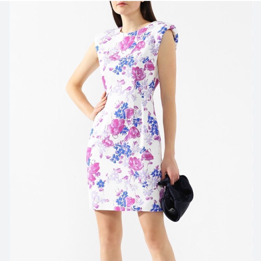 Dries Van Noten Floral Satin Midi Padded Shoulder Dress Sz 38 Classy Holiday